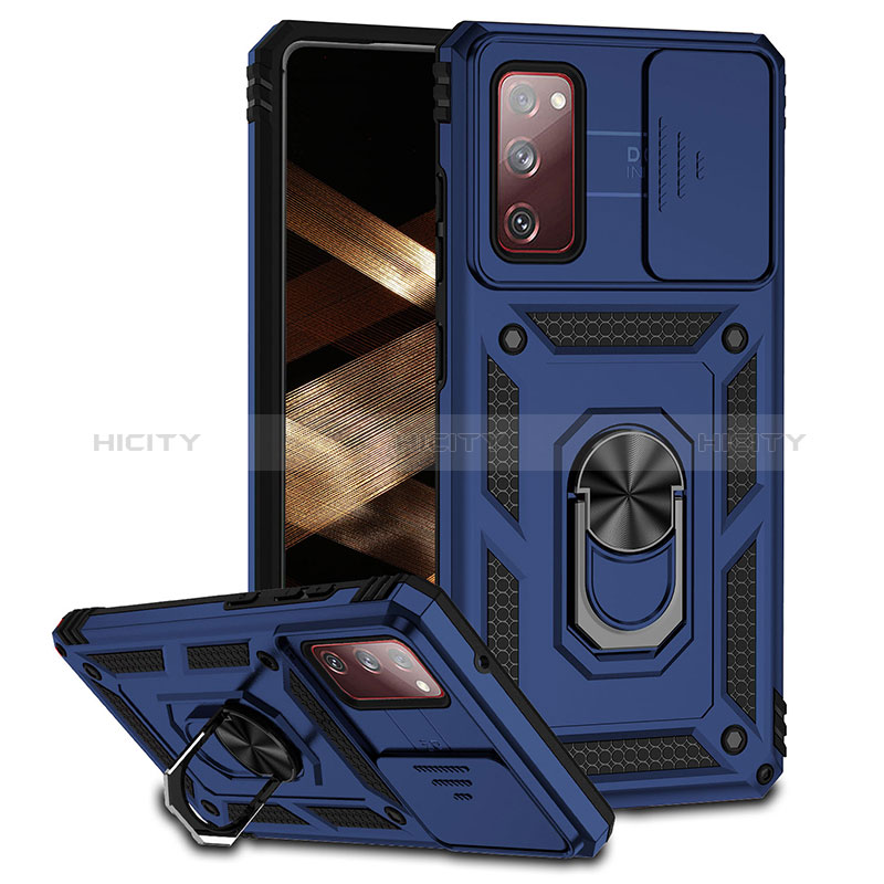 Funda Bumper Silicona y Plastico Mate Carcasa con Magnetico Anillo de dedo Soporte MQ6 para Samsung Galaxy S20 FE 4G Azul
