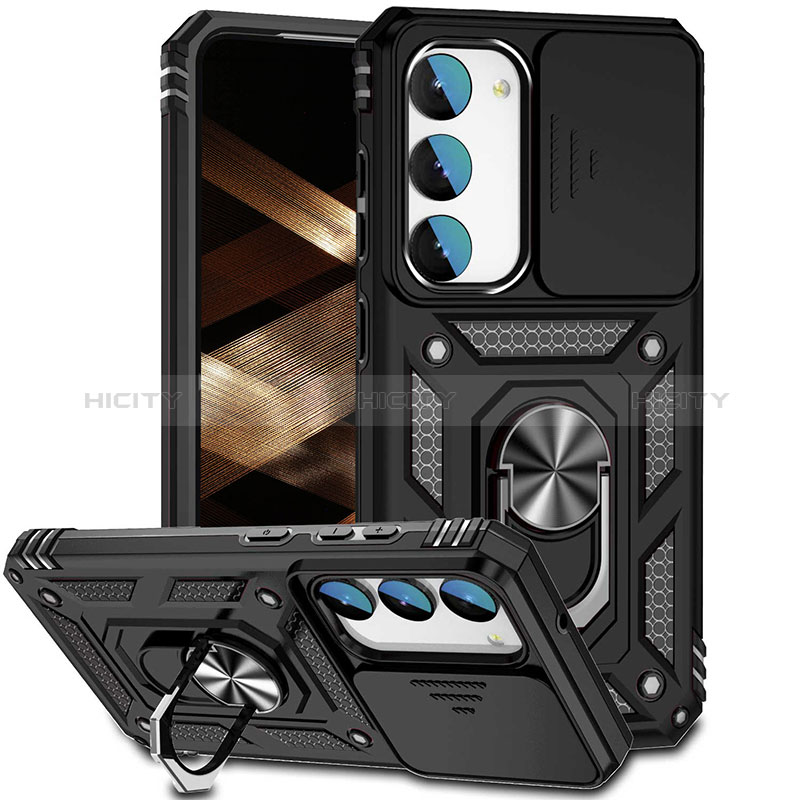 Funda Bumper Silicona y Plastico Mate Carcasa con Magnetico Anillo de dedo Soporte MQ6 para Samsung Galaxy S22 Plus 5G Negro