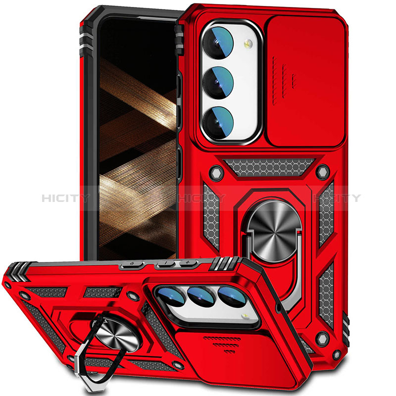 Funda Bumper Silicona y Plastico Mate Carcasa con Magnetico Anillo de dedo Soporte MQ6 para Samsung Galaxy S23 Plus 5G Rojo