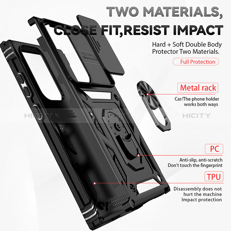 Funda Bumper Silicona y Plastico Mate Carcasa con Magnetico Anillo de dedo Soporte MQ6 para Samsung Galaxy S23 Ultra 5G