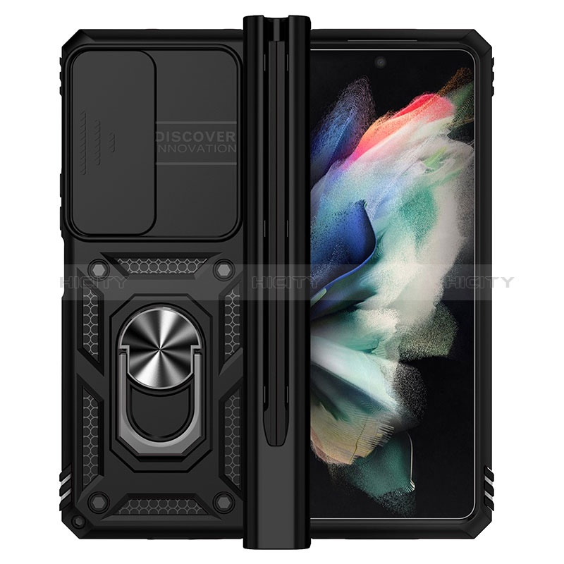 Funda Bumper Silicona y Plastico Mate Carcasa con Magnetico Anillo de dedo Soporte MQ6 para Samsung Galaxy Z Fold3 5G