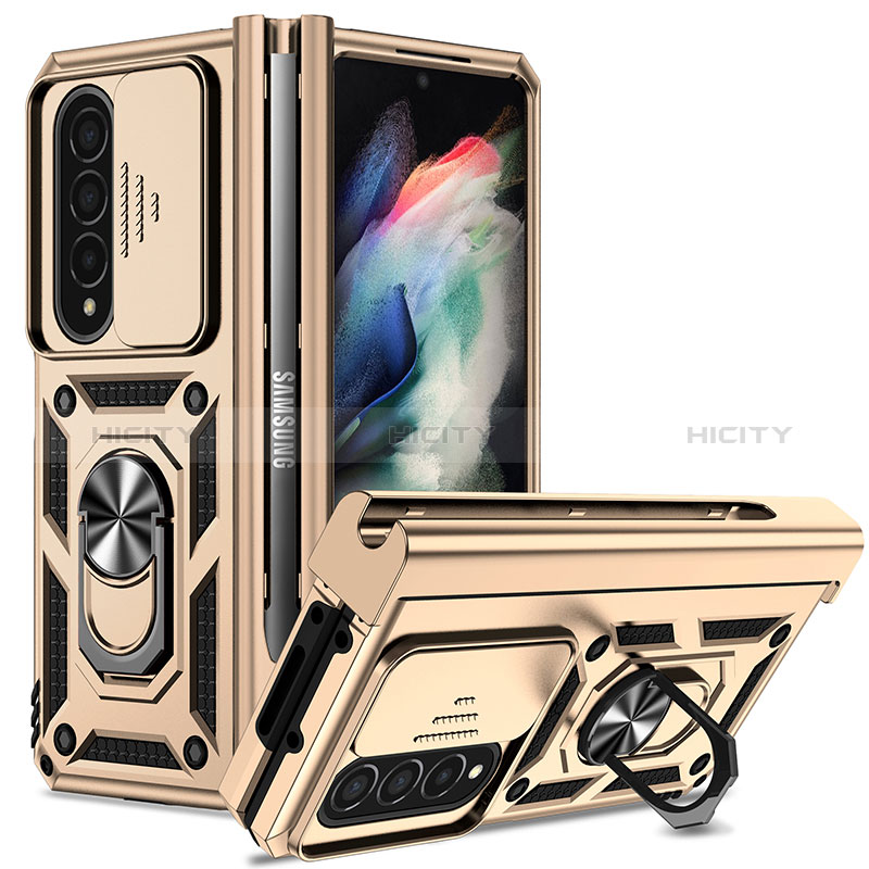 Funda Bumper Silicona y Plastico Mate Carcasa con Magnetico Anillo de dedo Soporte MQ6 para Samsung Galaxy Z Fold4 5G