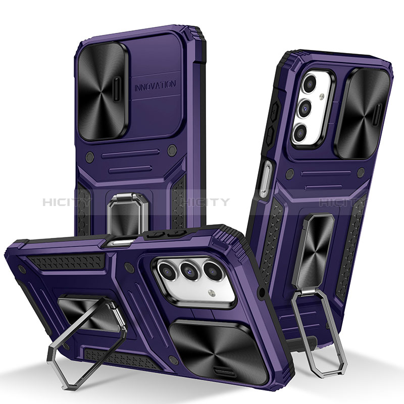 Funda Bumper Silicona y Plastico Mate Carcasa con Magnetico Anillo de dedo Soporte MQ7 para Samsung Galaxy A04s Morado