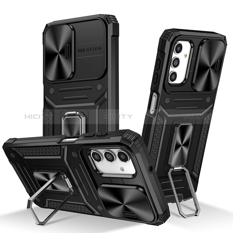 Funda Bumper Silicona y Plastico Mate Carcasa con Magnetico Anillo de dedo Soporte MQ7 para Samsung Galaxy A13 5G Negro