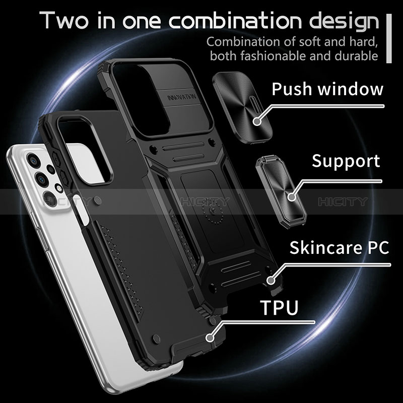 Funda Bumper Silicona y Plastico Mate Carcasa con Magnetico Anillo de dedo Soporte MQ7 para Samsung Galaxy A23 4G