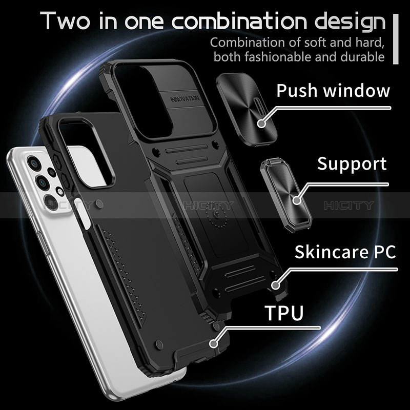 Funda Bumper Silicona y Plastico Mate Carcasa con Magnetico Anillo de dedo Soporte MQ7 para Samsung Galaxy A23 5G