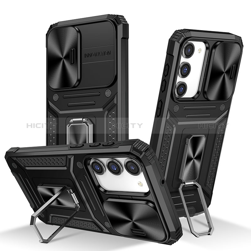 Funda Bumper Silicona y Plastico Mate Carcasa con Magnetico Anillo de dedo Soporte MQ7 para Samsung Galaxy S25 5G Negro