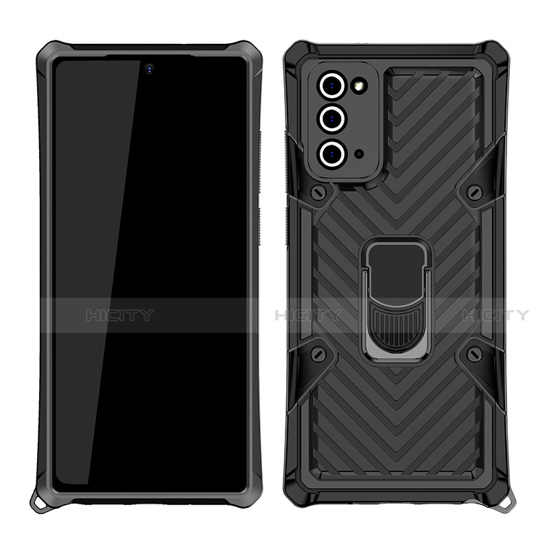 Funda Bumper Silicona y Plastico Mate Carcasa con Magnetico Anillo de dedo Soporte N03 para Samsung Galaxy Note 20 5G Negro