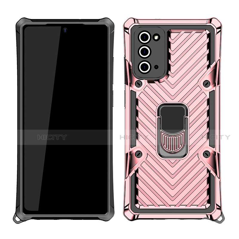 Funda Bumper Silicona y Plastico Mate Carcasa con Magnetico Anillo de dedo Soporte N03 para Samsung Galaxy Note 20 5G Oro Rosa