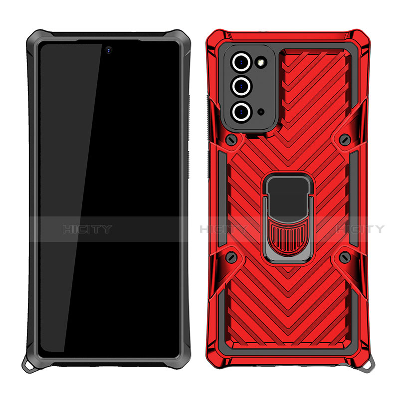 Funda Bumper Silicona y Plastico Mate Carcasa con Magnetico Anillo de dedo Soporte N03 para Samsung Galaxy Note 20 5G Rojo