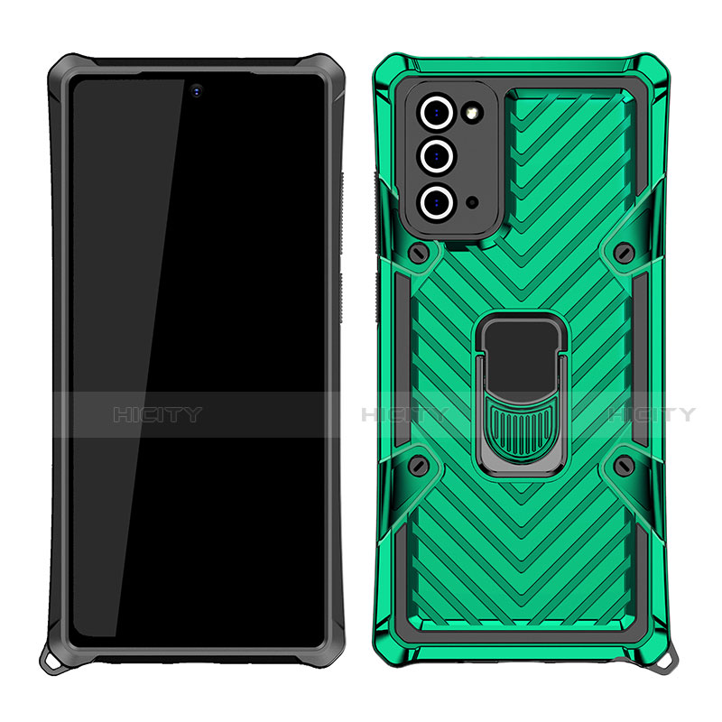 Funda Bumper Silicona y Plastico Mate Carcasa con Magnetico Anillo de dedo Soporte N03 para Samsung Galaxy Note 20 5G Verde