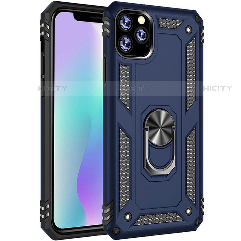 Funda Bumper Silicona y Plastico Mate Carcasa con Magnetico Anillo de dedo Soporte para Apple iPhone 11 Pro Max Azul