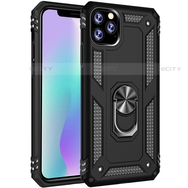 Funda Bumper Silicona y Plastico Mate Carcasa con Magnetico Anillo de dedo Soporte para Apple iPhone 11 Pro Max Negro