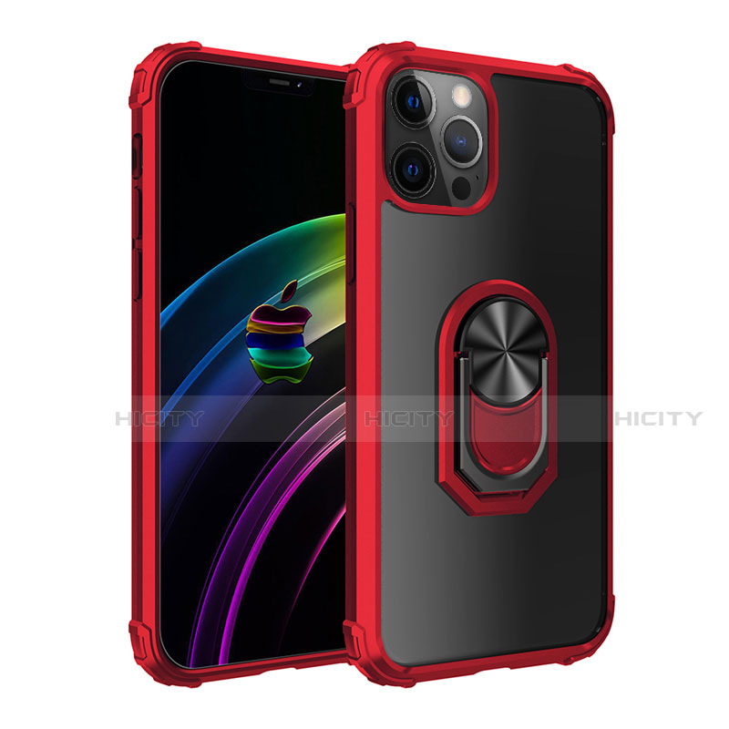 Funda Bumper Silicona y Plastico Mate Carcasa con Magnetico Anillo de dedo Soporte para Apple iPhone 12 Pro Rojo