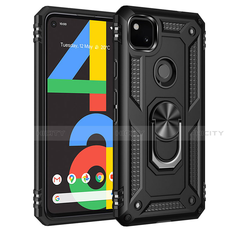 Funda Bumper Silicona y Plastico Mate Carcasa con Magnetico Anillo de dedo Soporte para Google Pixel 4a