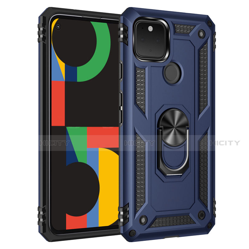 Funda Bumper Silicona y Plastico Mate Carcasa con Magnetico Anillo de dedo Soporte para Google Pixel 5