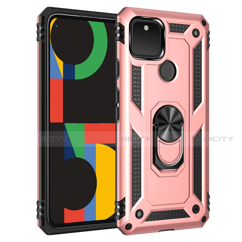 Funda Bumper Silicona y Plastico Mate Carcasa con Magnetico Anillo de dedo Soporte para Google Pixel 5