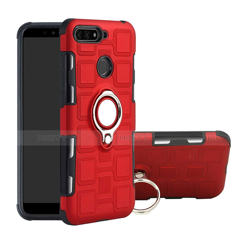 Funda Bumper Silicona y Plastico Mate Carcasa con Magnetico Anillo de dedo Soporte para Huawei Enjoy 8e Rojo