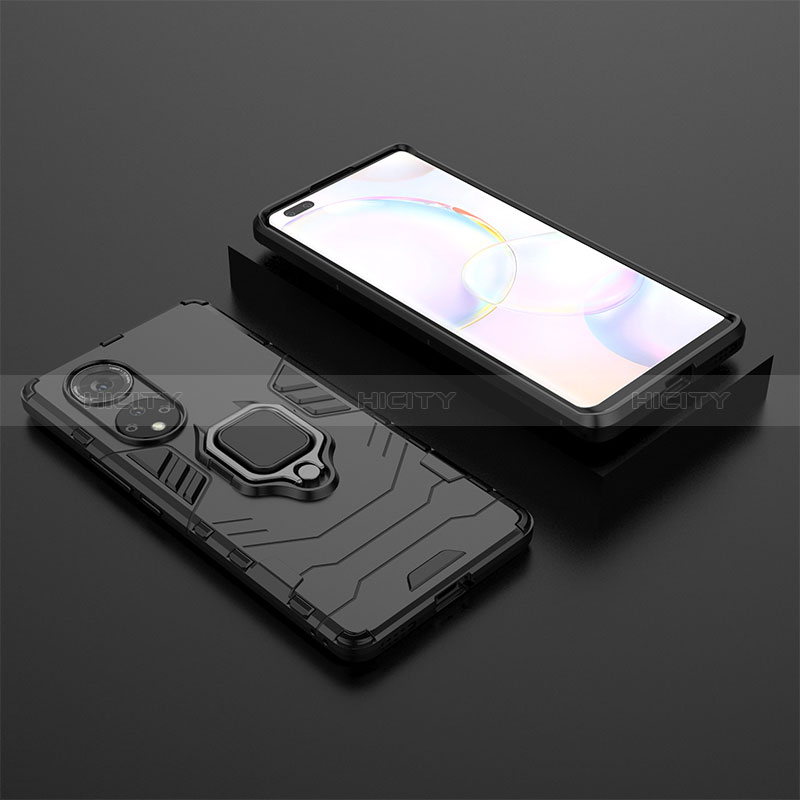 Funda Bumper Silicona y Plastico Mate Carcasa con Magnetico Anillo de dedo Soporte para Huawei Honor 50 Pro 5G Negro