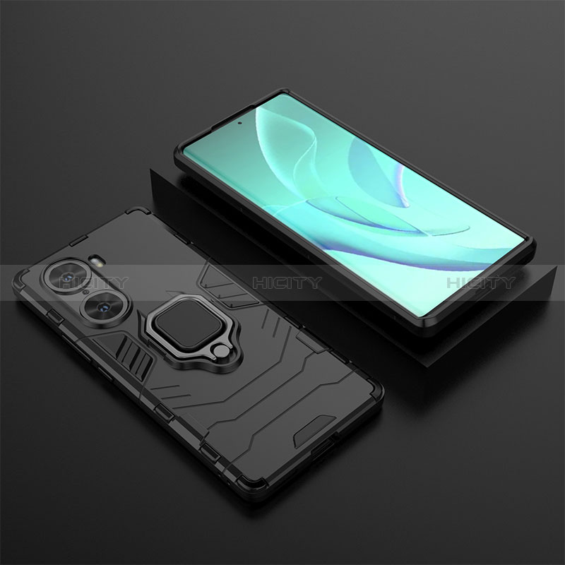 Funda Bumper Silicona y Plastico Mate Carcasa con Magnetico Anillo de dedo Soporte para Huawei Honor 60 5G