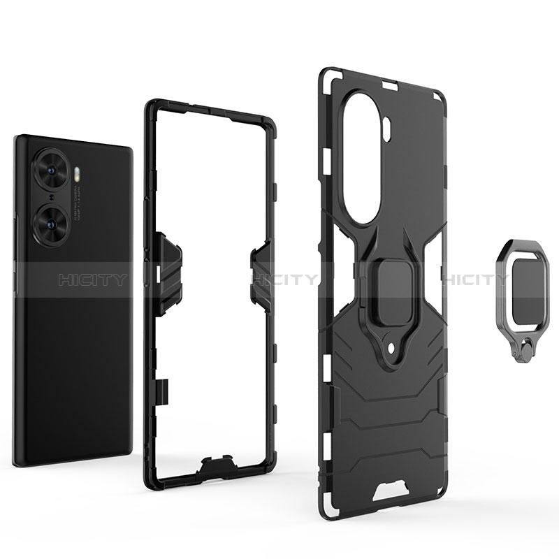 Funda Bumper Silicona y Plastico Mate Carcasa con Magnetico Anillo de dedo Soporte para Huawei Honor 60 5G