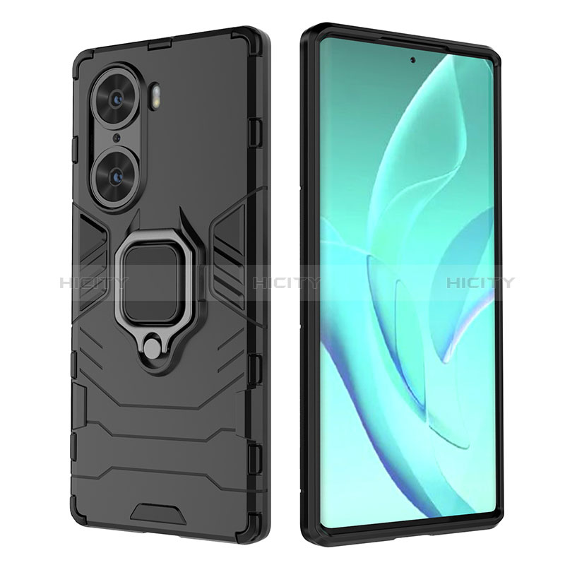 Funda Bumper Silicona y Plastico Mate Carcasa con Magnetico Anillo de dedo Soporte para Huawei Honor 60 Pro 5G