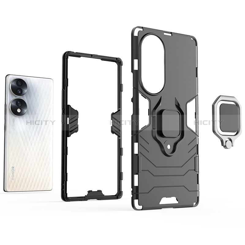 Funda Bumper Silicona y Plastico Mate Carcasa con Magnetico Anillo de dedo Soporte para Huawei Honor 70 5G