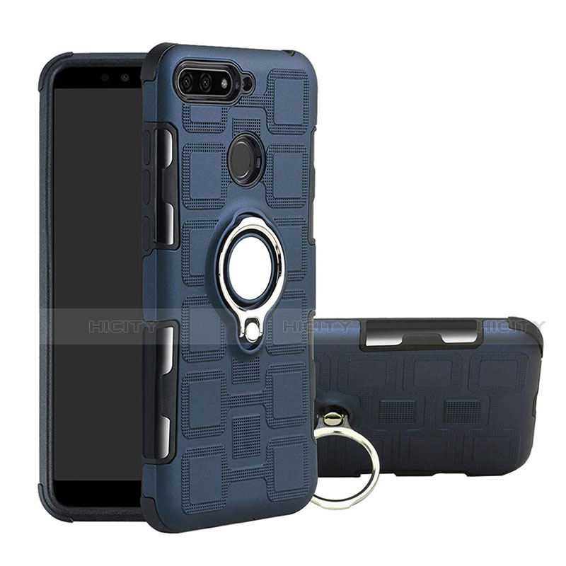 Funda Bumper Silicona y Plastico Mate Carcasa con Magnetico Anillo de dedo Soporte para Huawei Honor 7A Azul