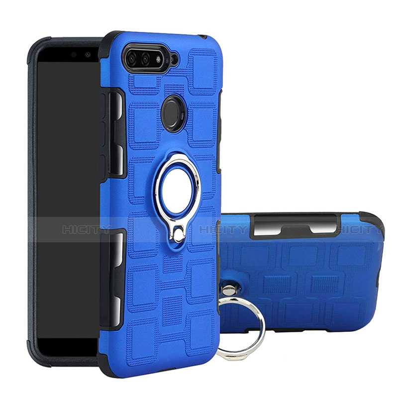 Funda Bumper Silicona y Plastico Mate Carcasa con Magnetico Anillo de dedo Soporte para Huawei Honor 7A Azul Cielo