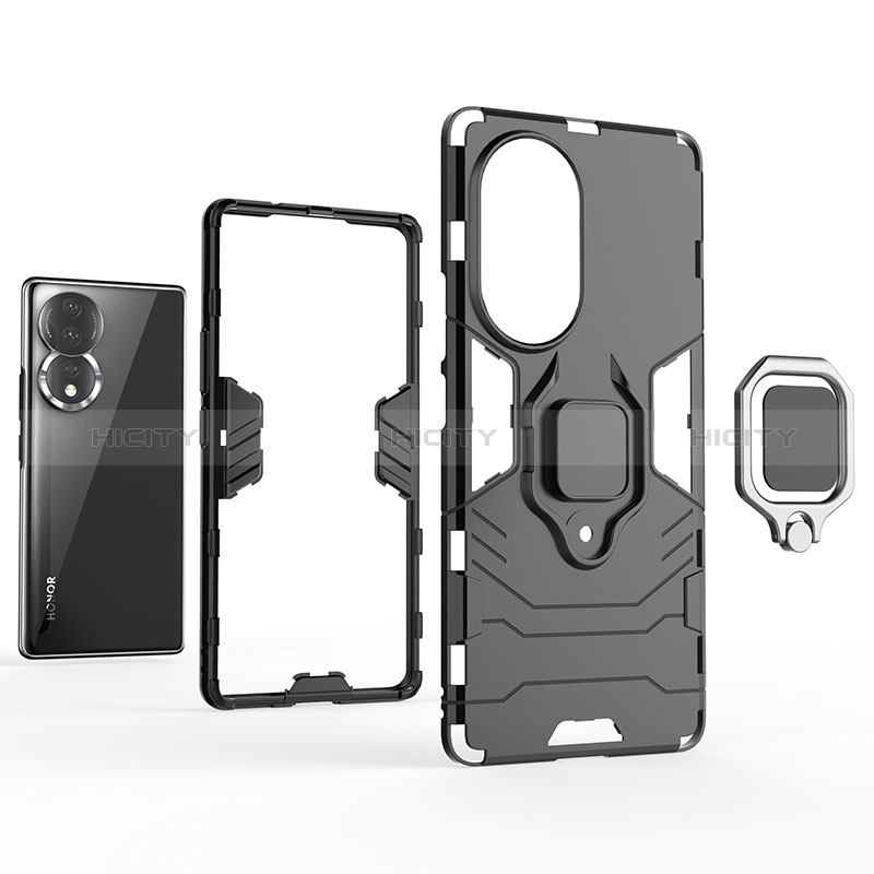 Funda Bumper Silicona y Plastico Mate Carcasa con Magnetico Anillo de dedo Soporte para Huawei Honor 80 5G