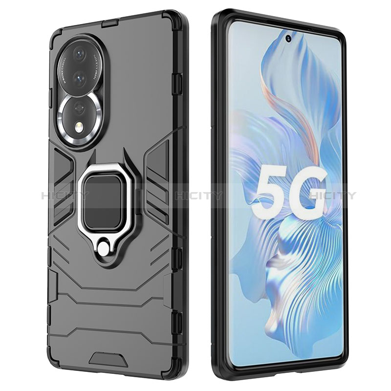 Funda Bumper Silicona y Plastico Mate Carcasa con Magnetico Anillo de dedo Soporte para Huawei Honor 80 5G