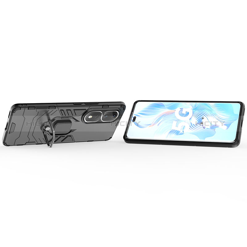 Funda Bumper Silicona y Plastico Mate Carcasa con Magnetico Anillo de dedo Soporte para Huawei Honor 80 Pro Flat 5G