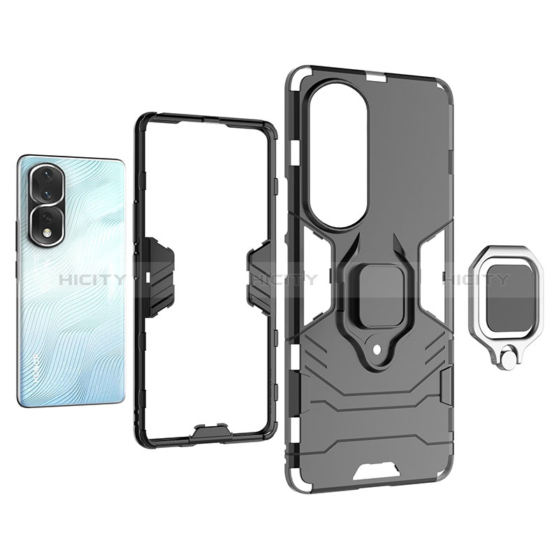 Funda Bumper Silicona y Plastico Mate Carcasa con Magnetico Anillo de dedo Soporte para Huawei Honor 80 Pro Flat 5G