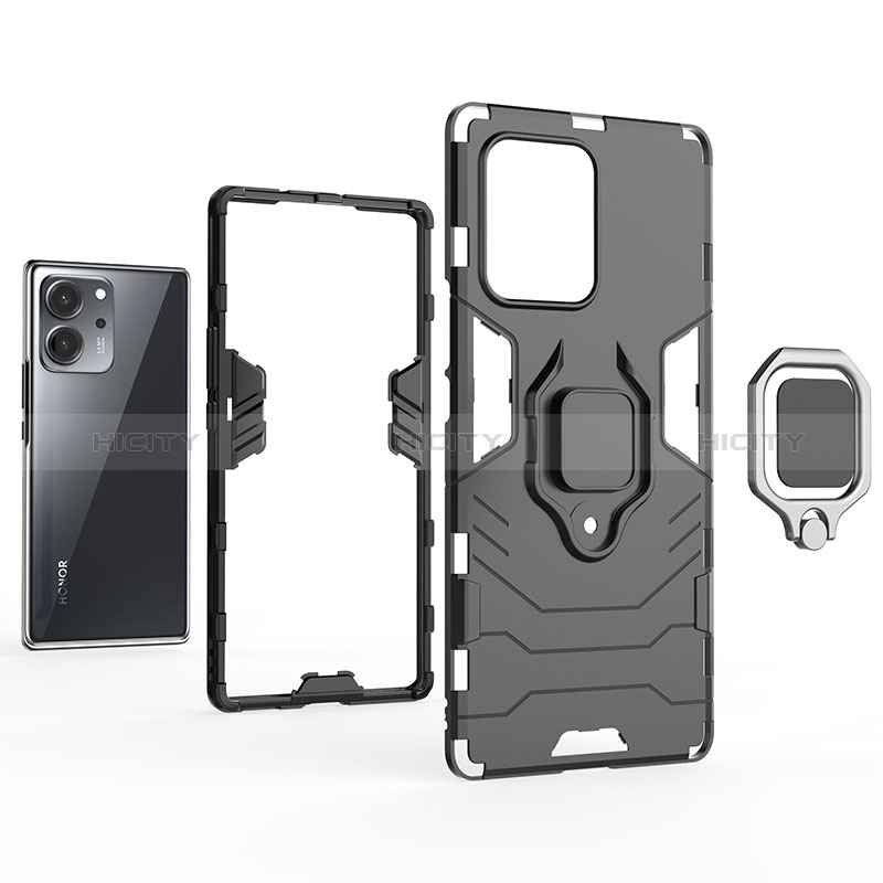 Funda Bumper Silicona y Plastico Mate Carcasa con Magnetico Anillo de dedo Soporte para Huawei Honor 80 SE 5G