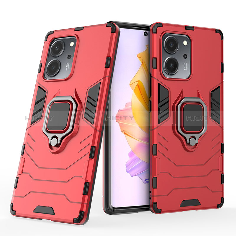 Funda Bumper Silicona y Plastico Mate Carcasa con Magnetico Anillo de dedo Soporte para Huawei Honor 80 SE 5G Rojo