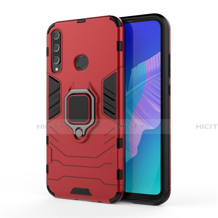 Funda Bumper Silicona y Plastico Mate Carcasa con Magnetico Anillo de dedo Soporte para Huawei Honor 9C Rojo