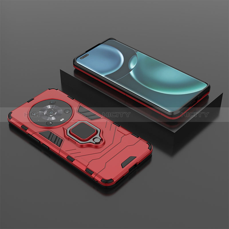 Funda Bumper Silicona y Plastico Mate Carcasa con Magnetico Anillo de dedo Soporte para Huawei Honor Magic4 Pro 5G Rojo