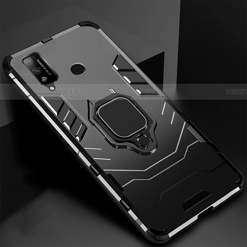 Funda Bumper Silicona y Plastico Mate Carcasa con Magnetico Anillo de dedo Soporte para Huawei Honor Play4T Negro