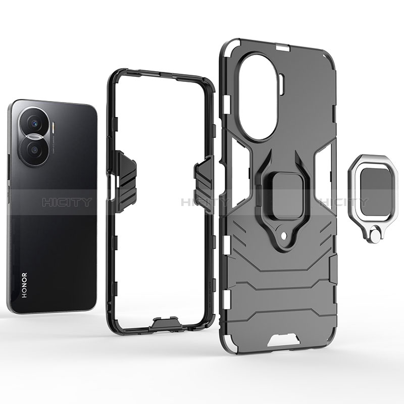 Funda Bumper Silicona y Plastico Mate Carcasa con Magnetico Anillo de dedo Soporte para Huawei Honor X40i 5G