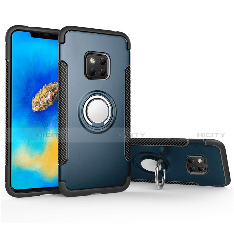 Funda Bumper Silicona y Plastico Mate Carcasa con Magnetico Anillo de dedo Soporte para Huawei Mate 20 Pro Azul Cielo