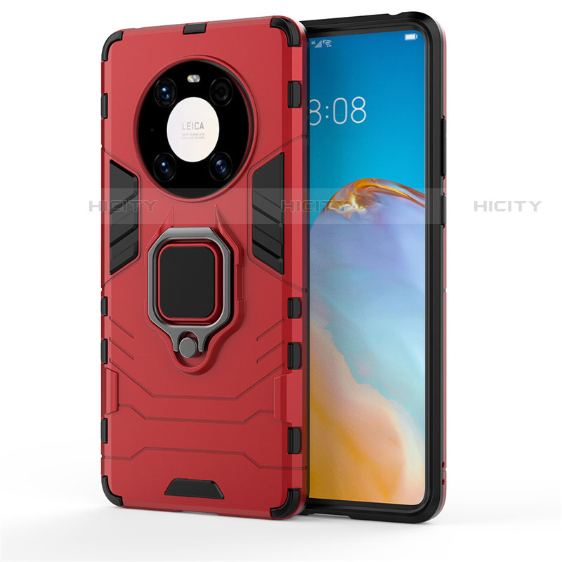 Funda Bumper Silicona y Plastico Mate Carcasa con Magnetico Anillo de dedo Soporte para Huawei Mate 40 Pro Rojo