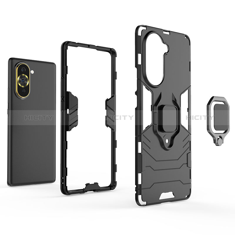 Funda Bumper Silicona y Plastico Mate Carcasa con Magnetico Anillo de dedo Soporte para Huawei Nova 10