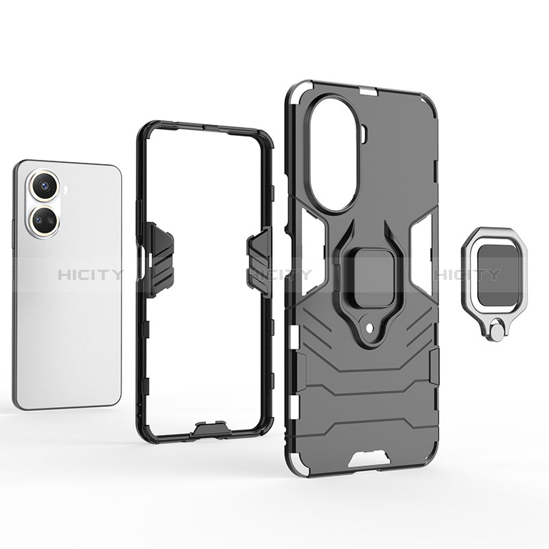 Funda Bumper Silicona y Plastico Mate Carcasa con Magnetico Anillo de dedo Soporte para Huawei Nova 10 SE