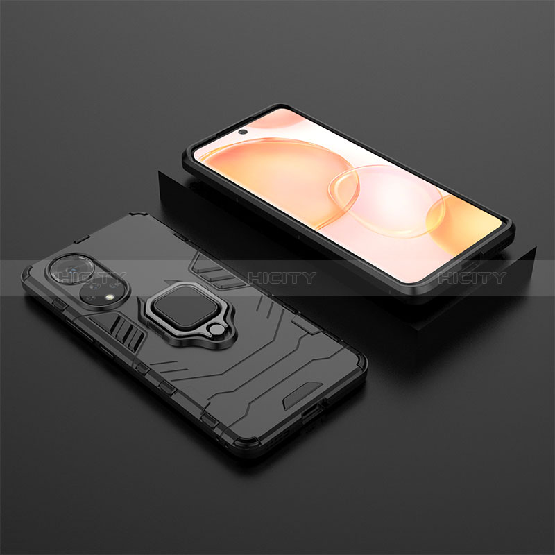 Funda Bumper Silicona y Plastico Mate Carcasa con Magnetico Anillo de dedo Soporte para Huawei Nova 9 Negro