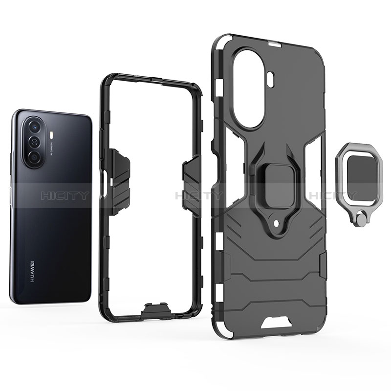 Funda Bumper Silicona y Plastico Mate Carcasa con Magnetico Anillo de dedo Soporte para Huawei Nova Y71