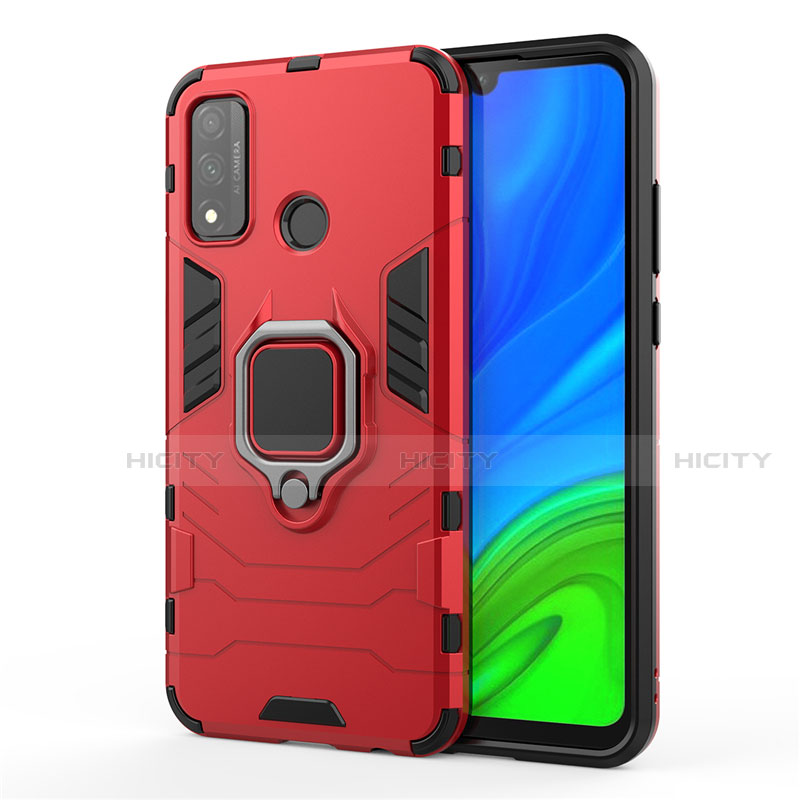 Funda Bumper Silicona y Plastico Mate Carcasa con Magnetico Anillo de dedo Soporte para Huawei P Smart (2020) Rojo