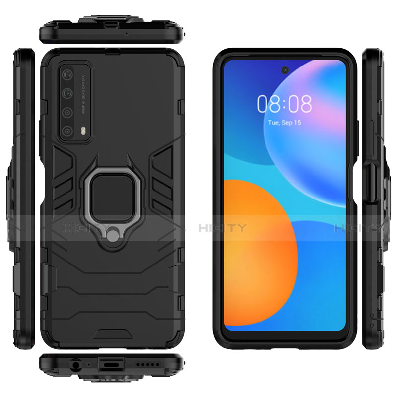 Funda Bumper Silicona y Plastico Mate Carcasa con Magnetico Anillo de dedo Soporte para Huawei P Smart (2021)