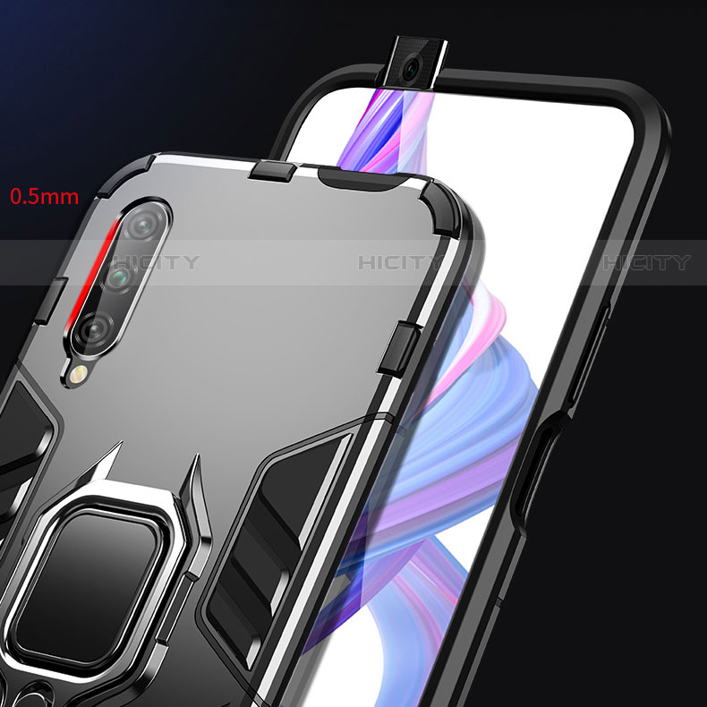 Funda Bumper Silicona y Plastico Mate Carcasa con Magnetico Anillo de dedo Soporte para Huawei P Smart Pro (2019)