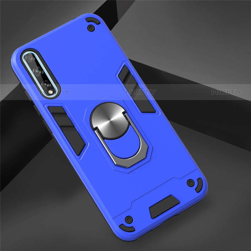 Funda Bumper Silicona y Plastico Mate Carcasa con Magnetico Anillo de dedo Soporte para Huawei P smart S Azul