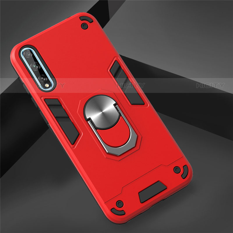 Funda Bumper Silicona y Plastico Mate Carcasa con Magnetico Anillo de dedo Soporte para Huawei P smart S Rojo